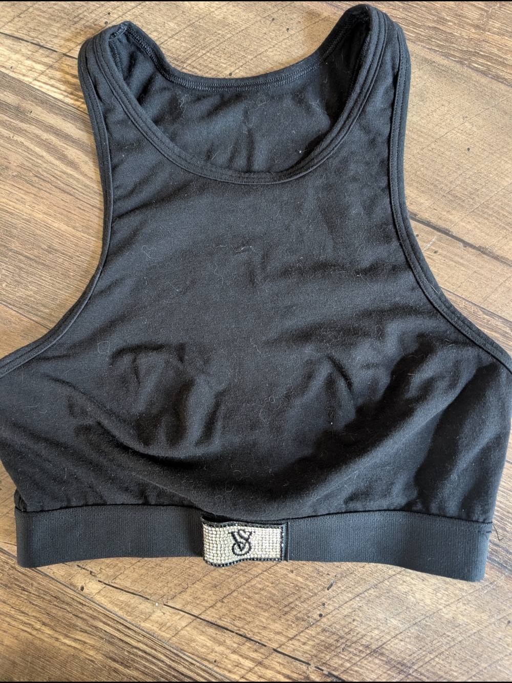 Victoria's Secret Black Cropped Bralette with Embellished Logo- XS